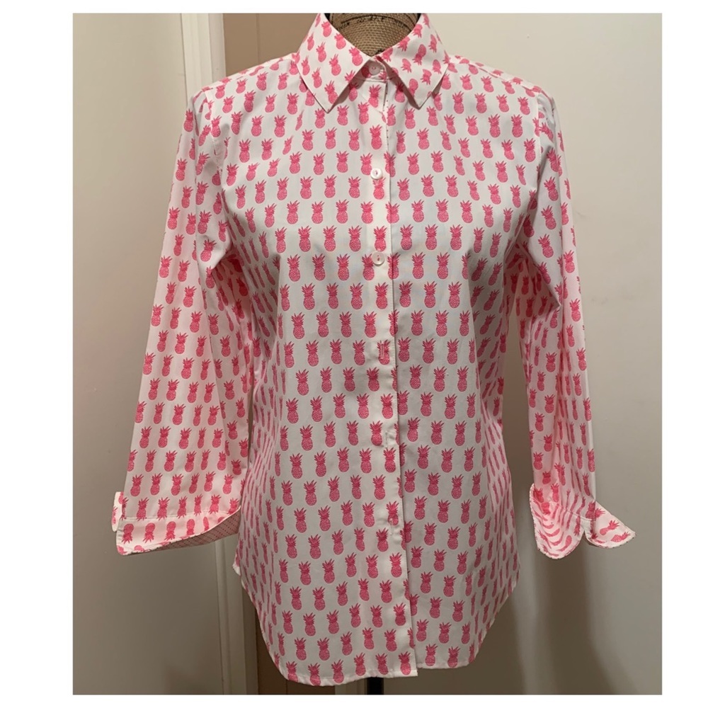 Foxcroft Wrinkle Free Pineapple Print Blouse 8